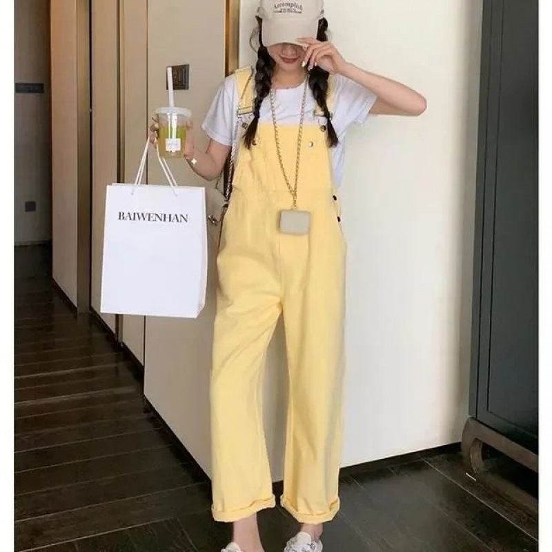 Dopamine Denim Overalls for Women Spring & Fall New Korean Style Small Loose Straight Wide-leg Jumpsuit