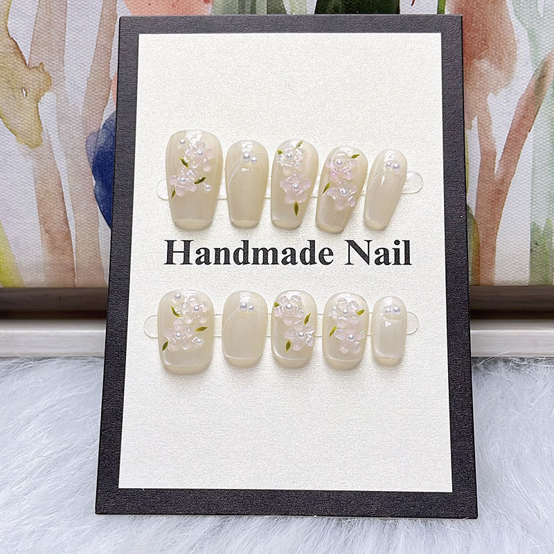 Tiktok Trending Handmade Wearable Nail Stickers Cat Eye Spring Summer Camellia Nail Stickers