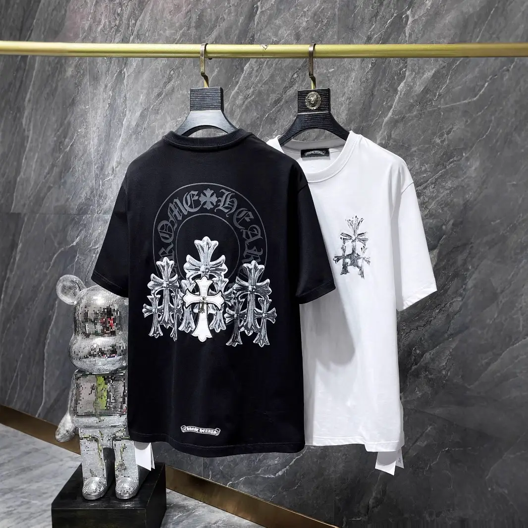 Correct Version of European and American Retro Trendy Brand Chrome Hearts Splash-Ink Sanskrit Short-Sleeved Pure Cotton High-Quality Men's T-Shirt