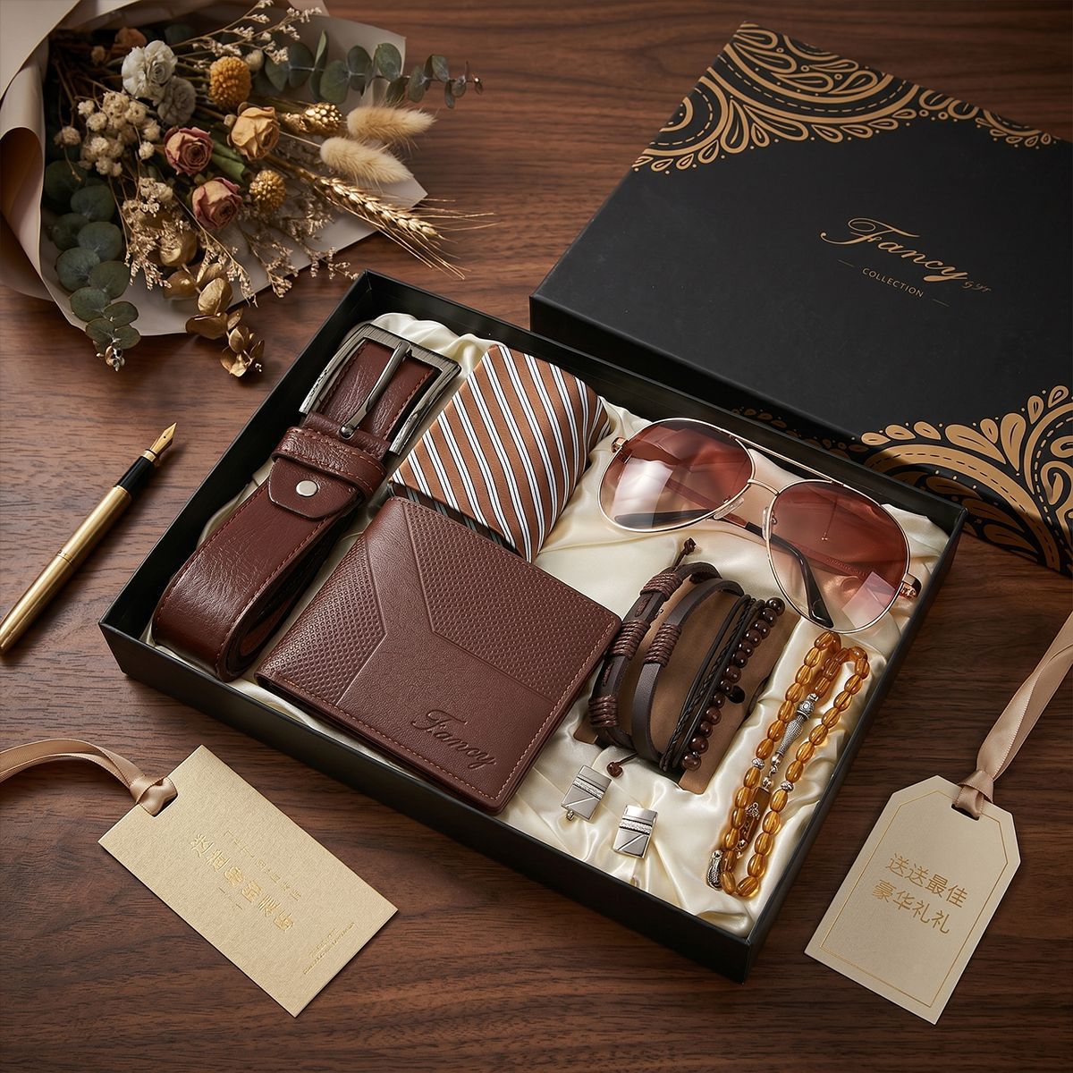 Men's Wallet Souvenir Set Cross-Border Business Tie Bracelet Belt Sunglasses Valentine's Day Father's Day Gift