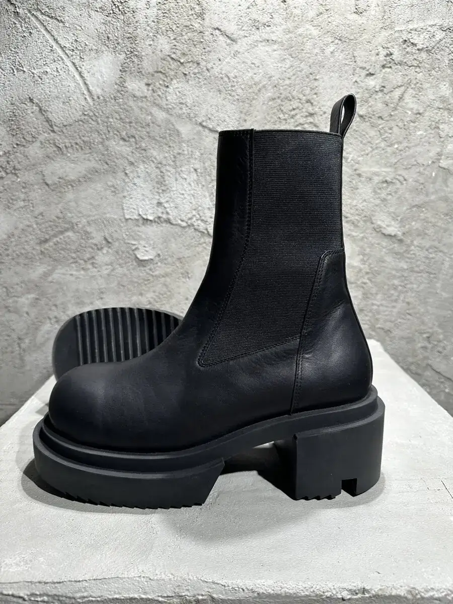 Xuan Zhan Ro Retro Thick Heel Round Toe Thick Sole Derby Shoes Increased British Boots Chelsea High Heel Genuine Leather Short Boots