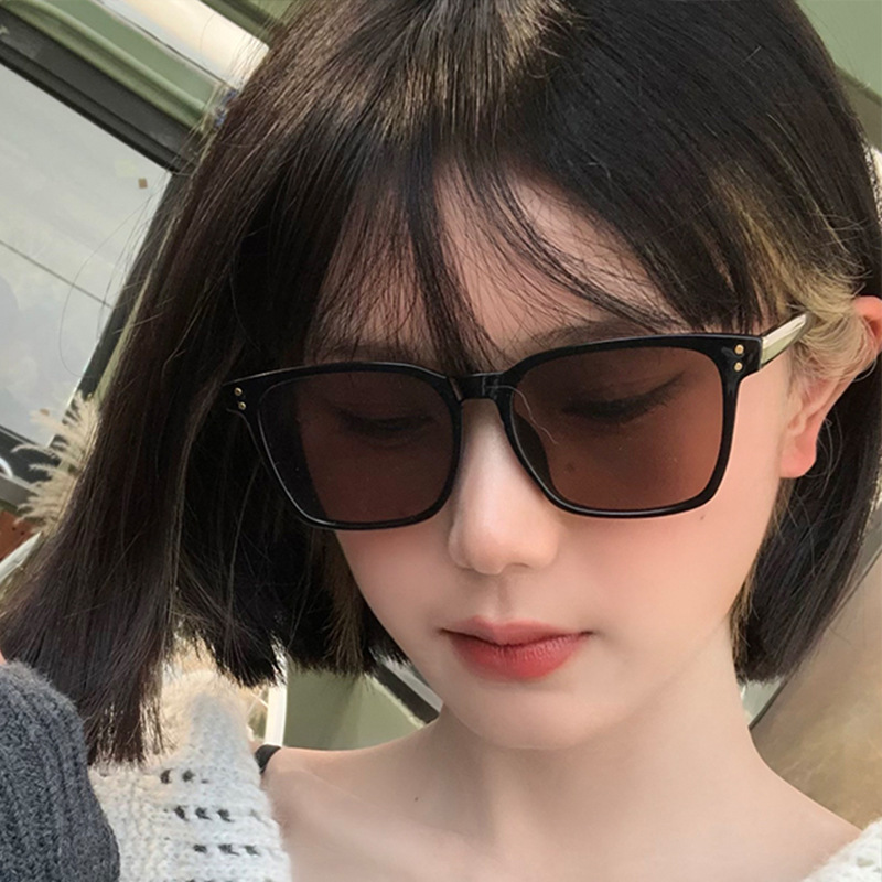 Korean Style Square Rice Nail ins Tawny Sunglasses 2022 New Men's Street Shade Marine Sunglasses Women's Trendy