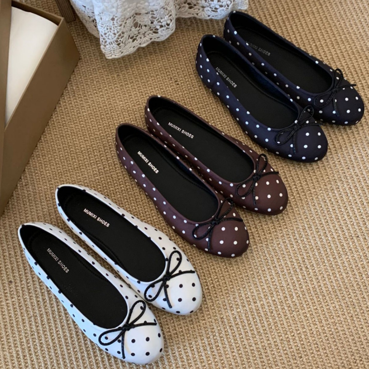 French-Style Polka Dot Bow Ballet Flat Shoes for Women 2026 New French-Style Shallow Round-Toe Slip-On Loafers