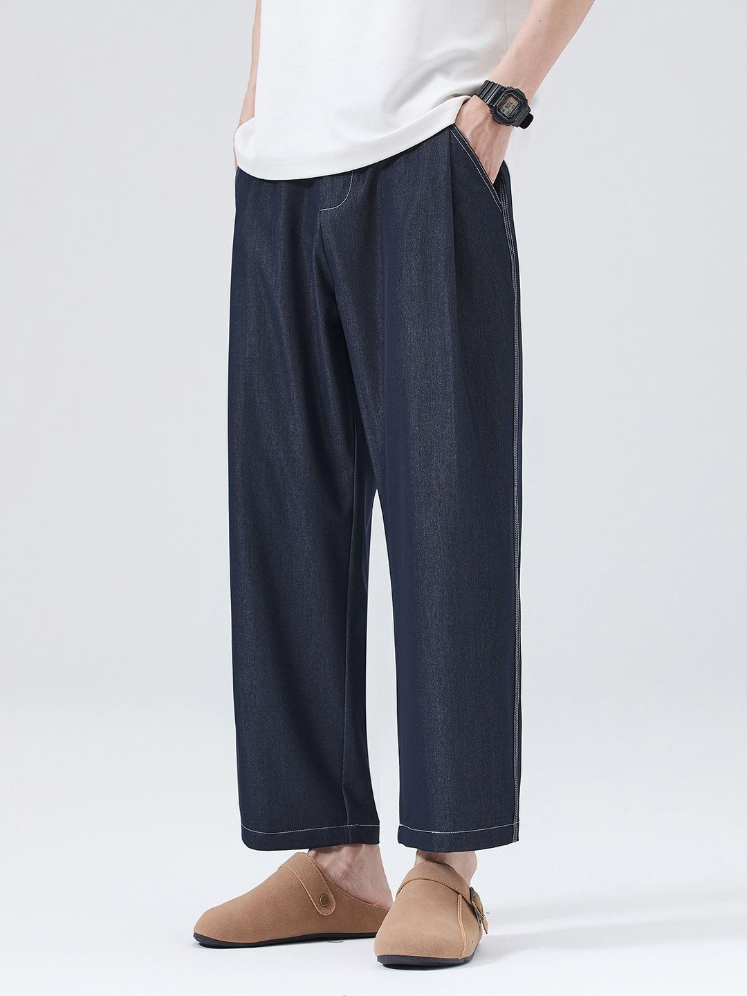 Mingge | 2025 Summer Thin Cool Old Money Style Jeans Men's Loose Wide Leg Straight Casual Nine-Point Pants