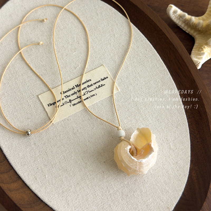 Bohemian Style Thin Chain Conch Shell Pendant Necklace Ins Simple Versatile Pull-Out Wax Rope Clavicle Chain