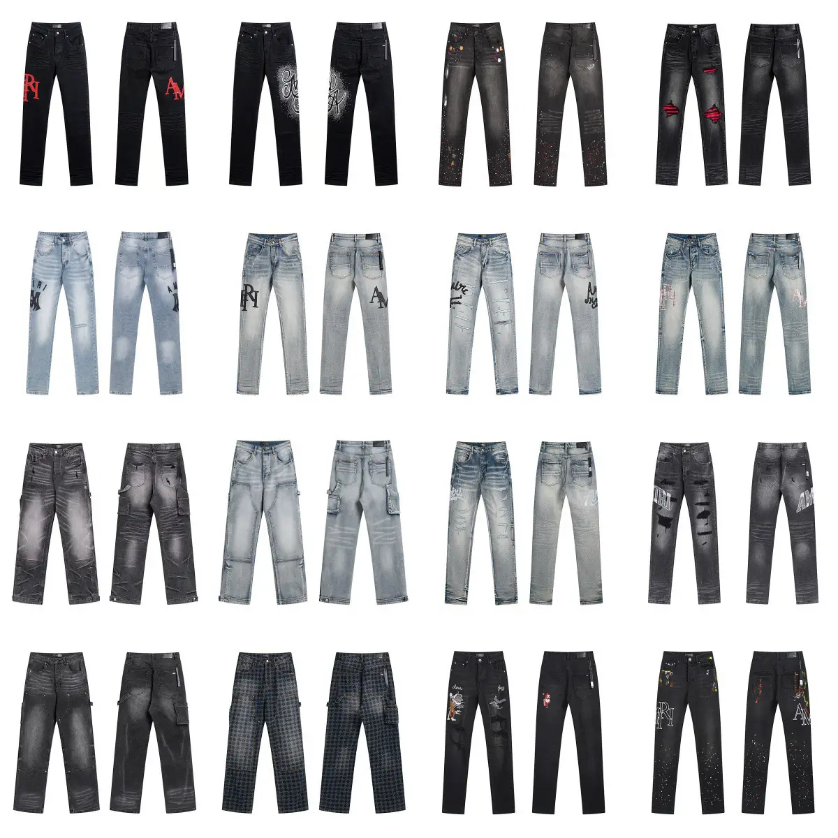 Amiri High Street Ripped Slim Fit Skinny Stretch Jeans Summer Splash Ink Ami Loose Straight Denim Pants