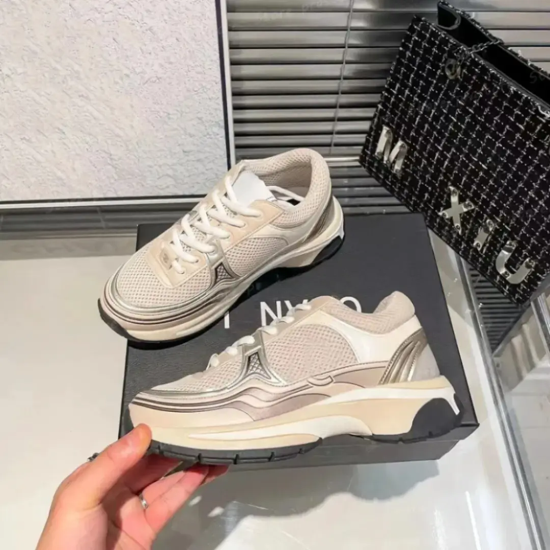 In-Stock Chanel-Style Thick-Soled Sneakers Dad Shoes Genuine Leather Soft Sole Women's 2025 New Running Shoes for Women