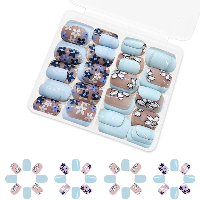 Short Bright Square Armor Europe and the United States Cross-border Foreign Trade Spring Multi-color Flowers Removable Wear Nail Art Patch 48 Pieces