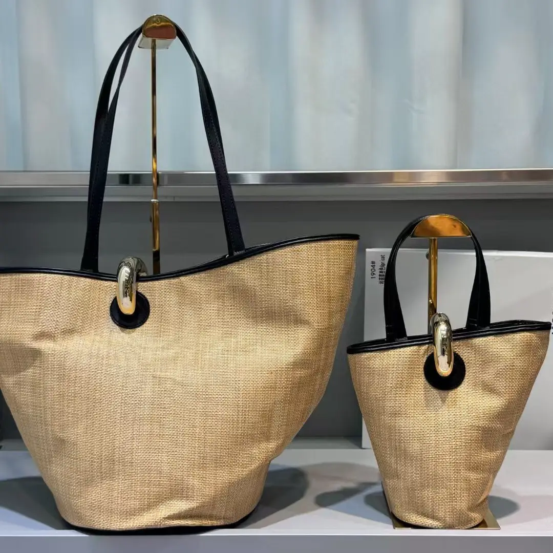 Authentic Jacquemus Straw Bag Casual Lock Large Capacity Tote Bag 2025 Spring and Summer New arrival Holiday Style