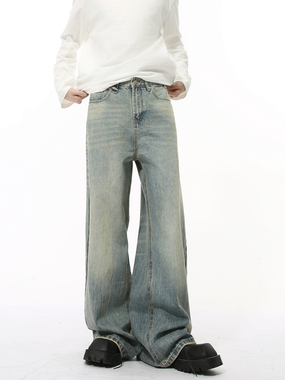 MTLCLOTHES men's clothing | winter new American cleanfit simple white loose washed jeans tide