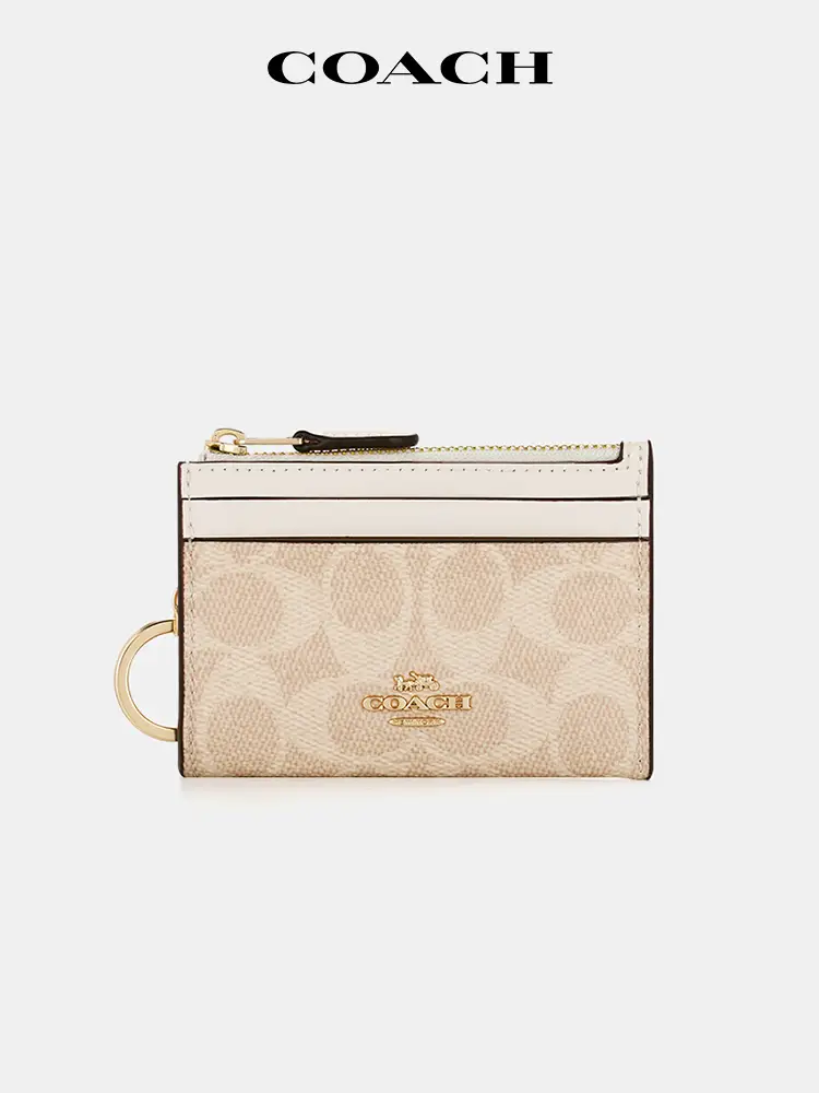 [Officially Authorized] Coach/Coach Mini Id Skinny Zipper Card Holder Presbyopic Color Block Coin Purse for Women