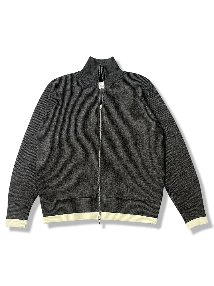 Four-Corner Stitching Design, Autumn and Winter Dark Gray Knitwear, Classic Zipper High-Neck Wool Jacket, Unisex Style