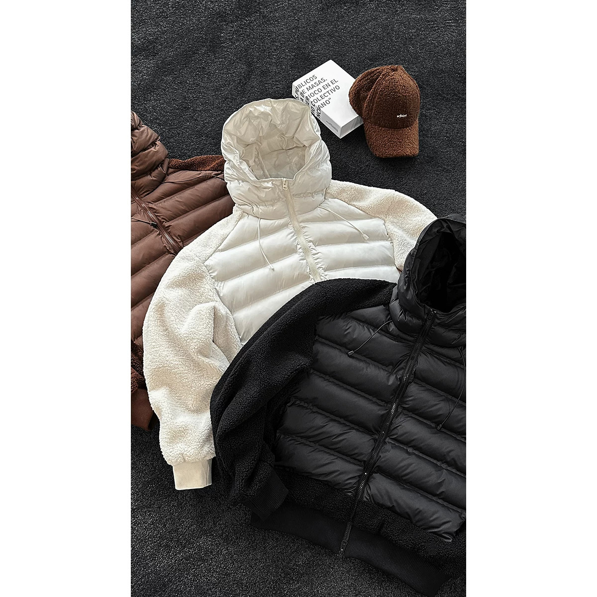Men's Winter New Product American Retro Polar Fleece Hooded Cotton Jacket Versatile Loose Wide Leg Pants Fashion Set