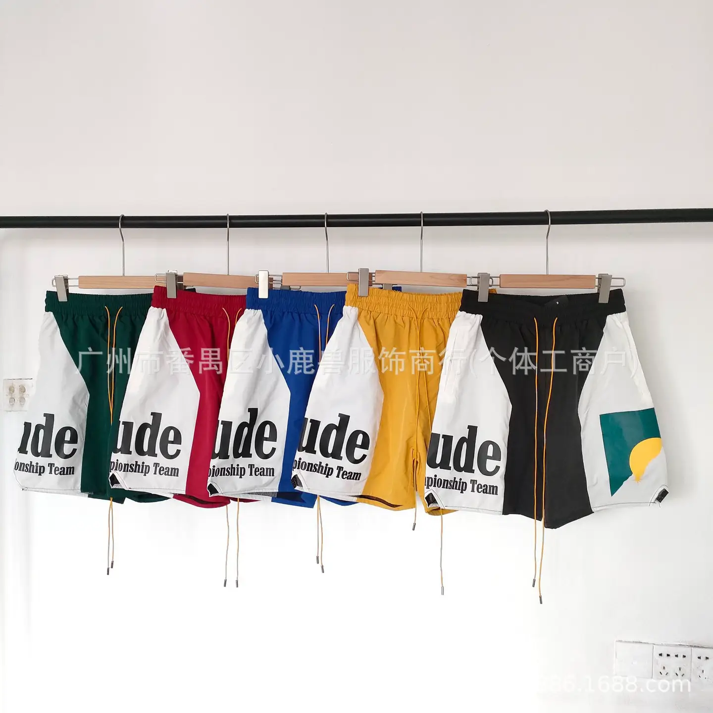 Cross-border European and American fashion brand RHUDE sunset theme color matching elastic sports casual shorts men's and women's high street beach pants