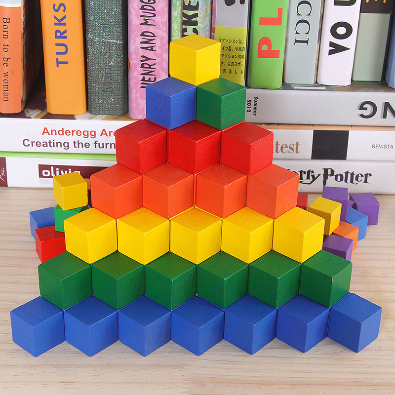 Factory Direct Sales Lotus Wood Square Volume Wood 1-8cm Primary School Students Math Cube Teaching Aids Square Toys Educational
