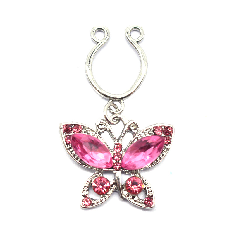 Gaby Europe and the United States cross-border butterfly breast clamp breast ring butterfly shiny glass drill breast nail chest ornament non-porous puncture spot