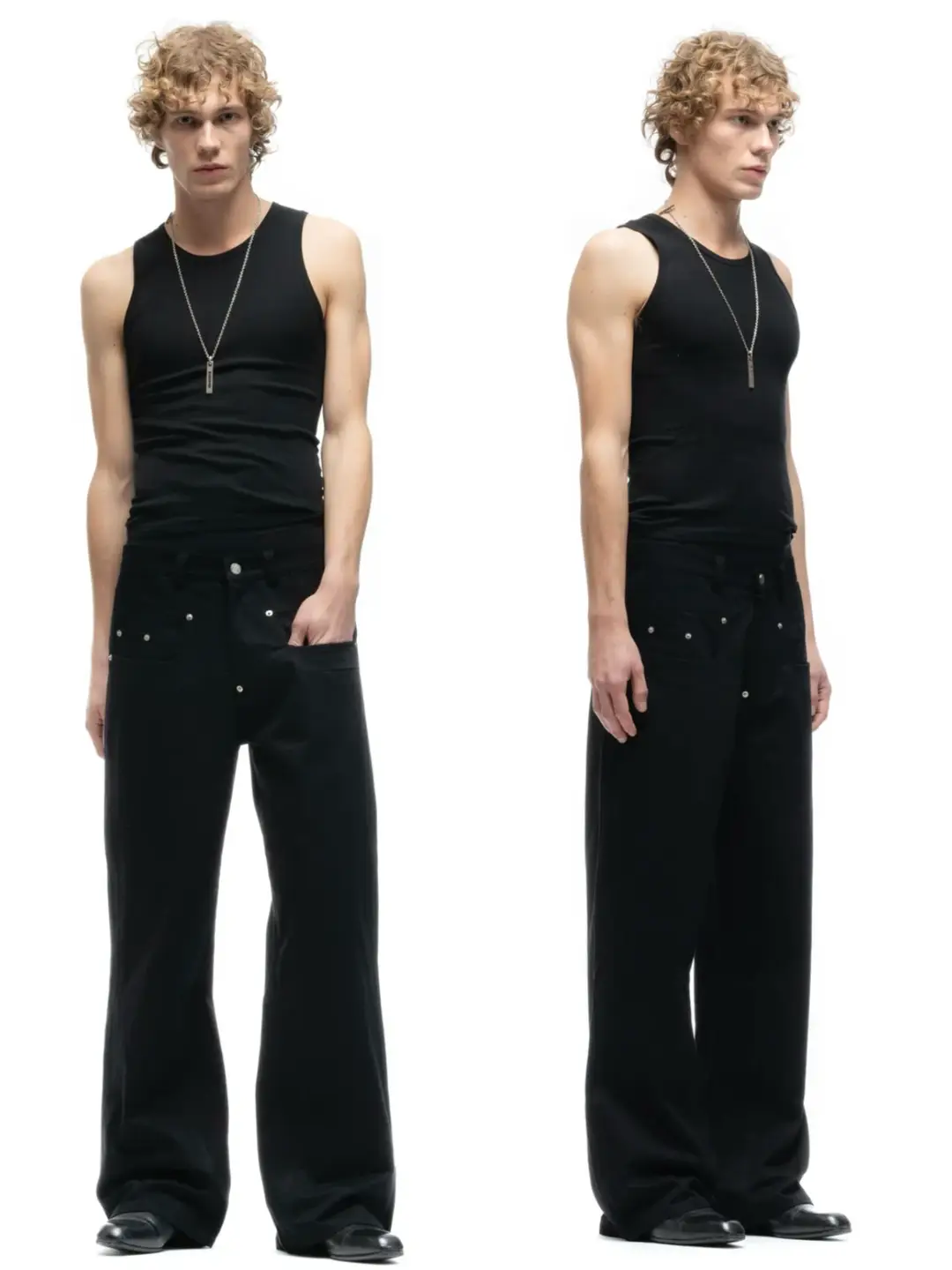 No Faith Studios Layered Double-Pocket Studded Black Baggy Scimitar Pants with 3D Tailoring
