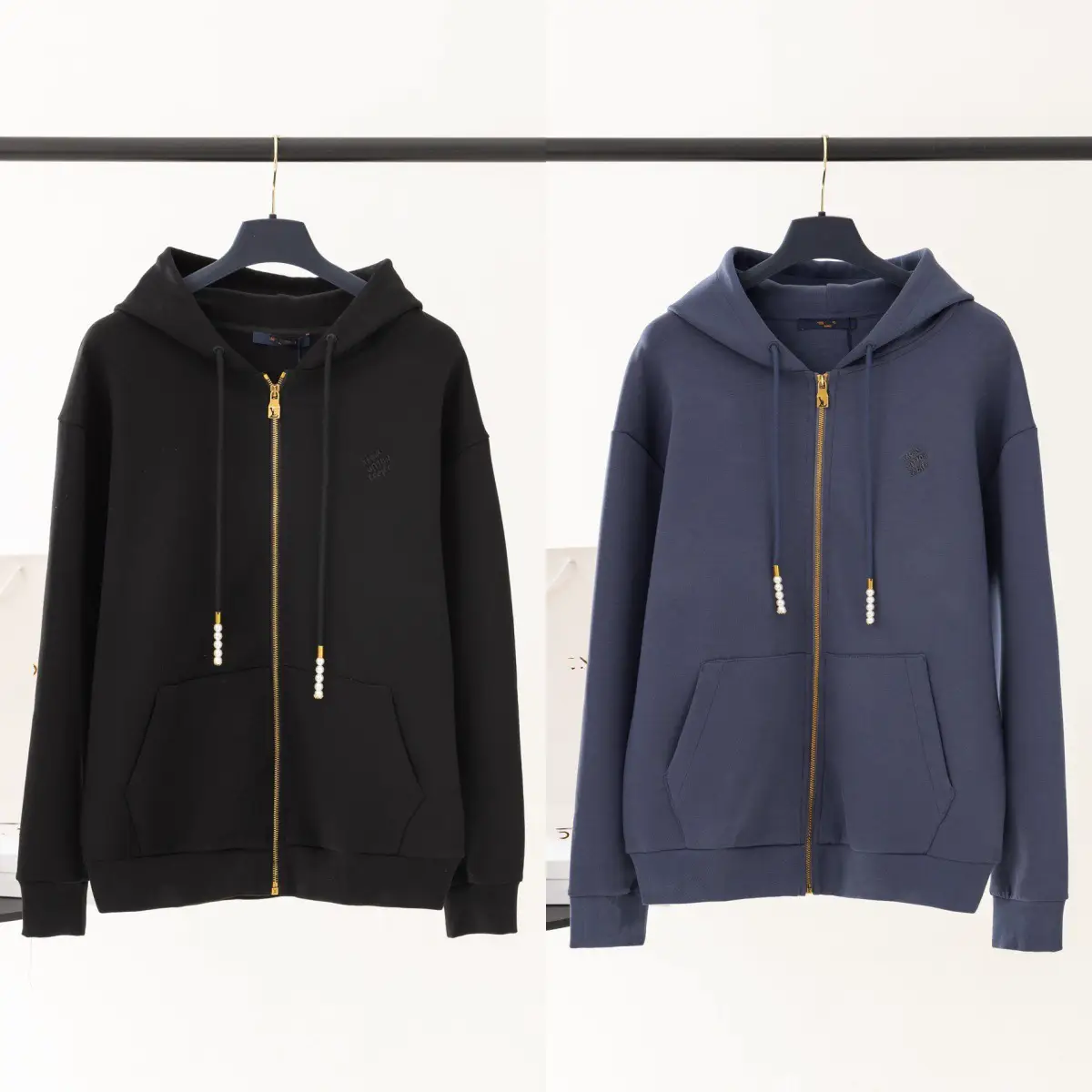 High Version Lujia 2025 Autum New Letter Logo Embroidered Pearl Zipper Loose Hooded Sweatshirt Jacket