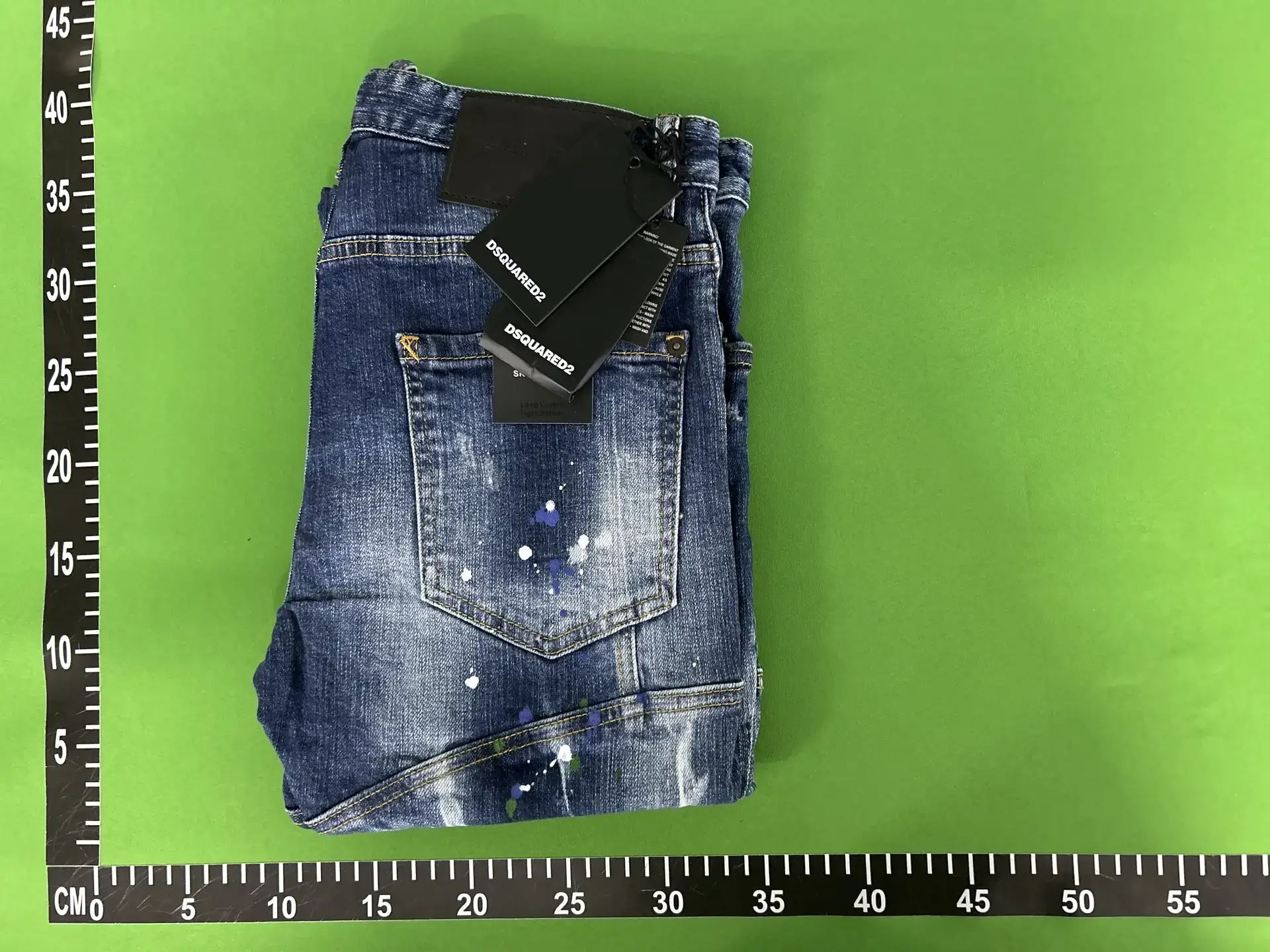 A232 2023D2 Men's Denim Pants Quadratic Paint Spot Stitching Holes Small Straight Leg Cross-border Tide Jeans