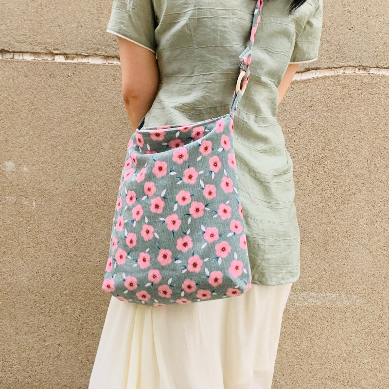 Canvas Bag Corduroy Bag Vintage Flower Bag chic Shoulder Crossbody Bag for Women
