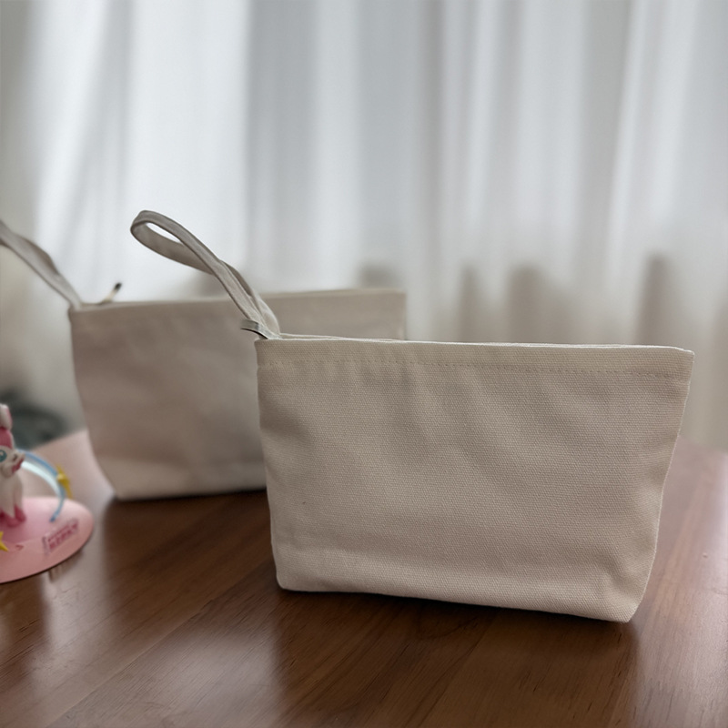 Cross-border Pure White Horizontal Zipper Canvas Bag Daily Travel Portable Storage Bag Simple DIY Hand Clutch Bag