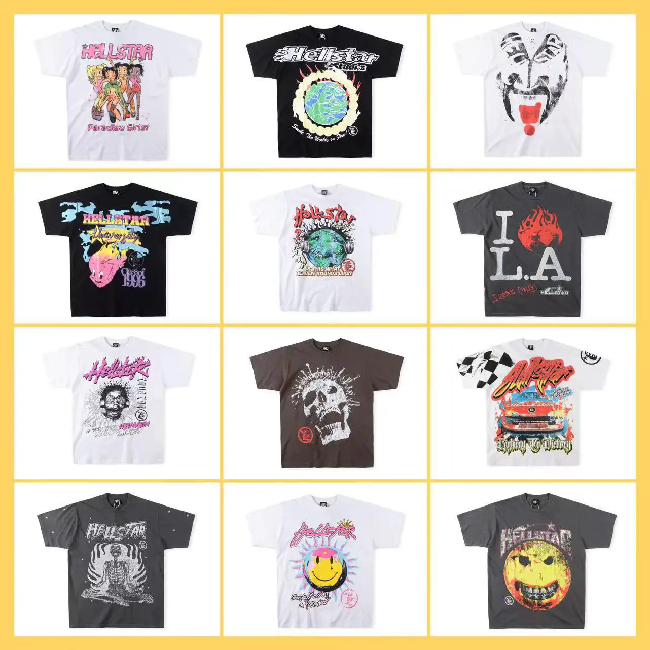 Cross-Border Export Wholesale Trendy Brand Hell Star Letter Portrait Print Casual Men's Loose Short-Sleeved Round Neck T-Shirt