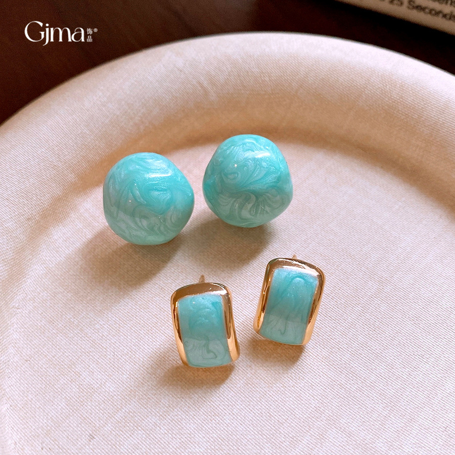 Silver Needle Spring and Summer Mint Mambo Oil Drop Geometric Earrings Japanese and Korean Girl's Heart Fresh Earrings Simple All-match Earrings