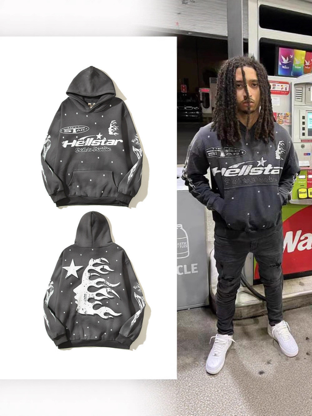 [hell Series] fog High Street Wash Water to Do Old Heavy Industry Head Printing Casual Wear Couple Hoodie foto QC de 1688 en Qualit.ly