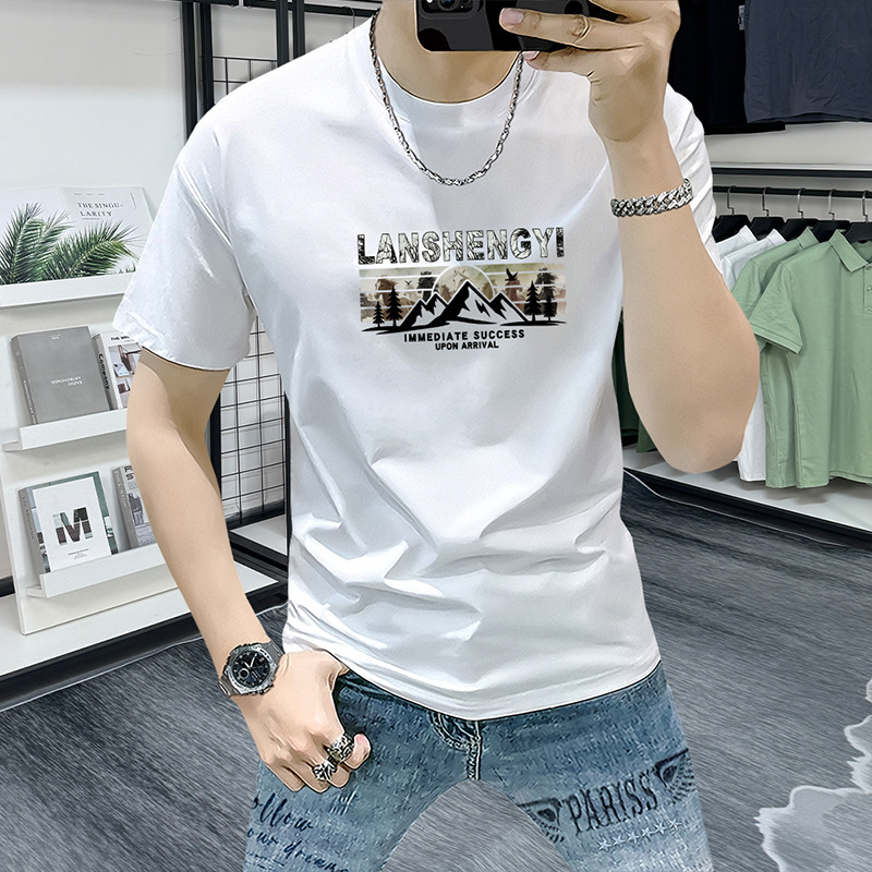 Lanshengyi Short-Sleeve Round-Neck Trendy Printed Men's T-Shirt, New Summer Style, Slim Fit Versatile Top