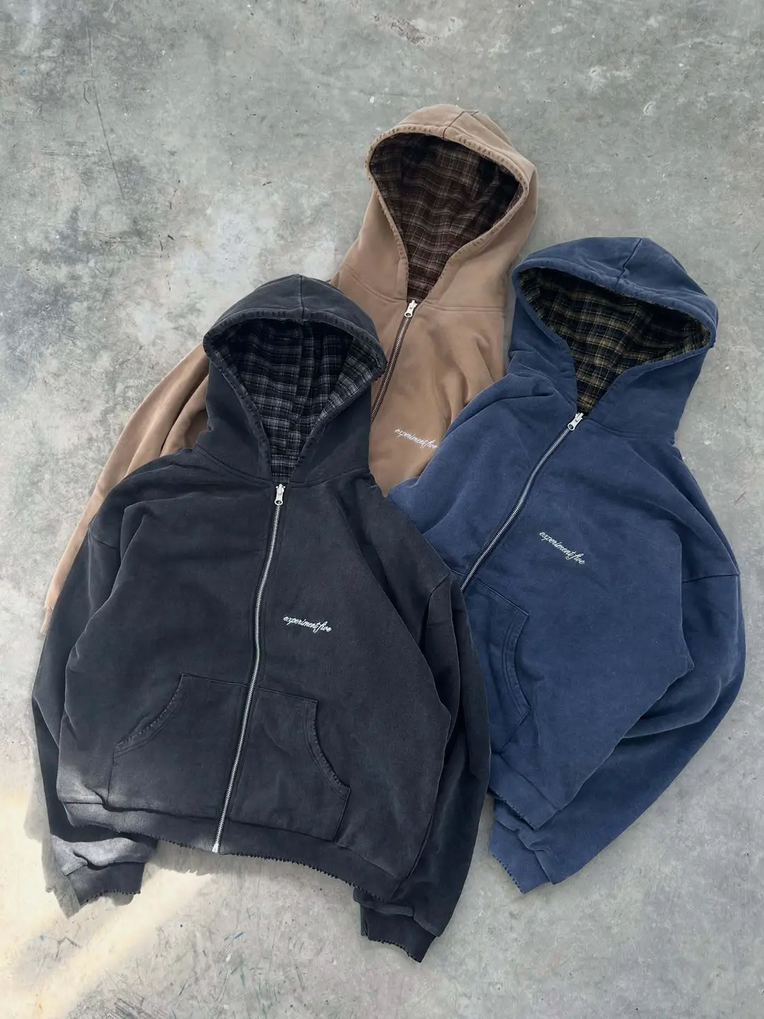 European and American Cross-Border Plaid Lining Reversible Sweatshirt Men's Autumn and Winter Street Fashion Hooded Cardigan Sweatshirt Wholesale