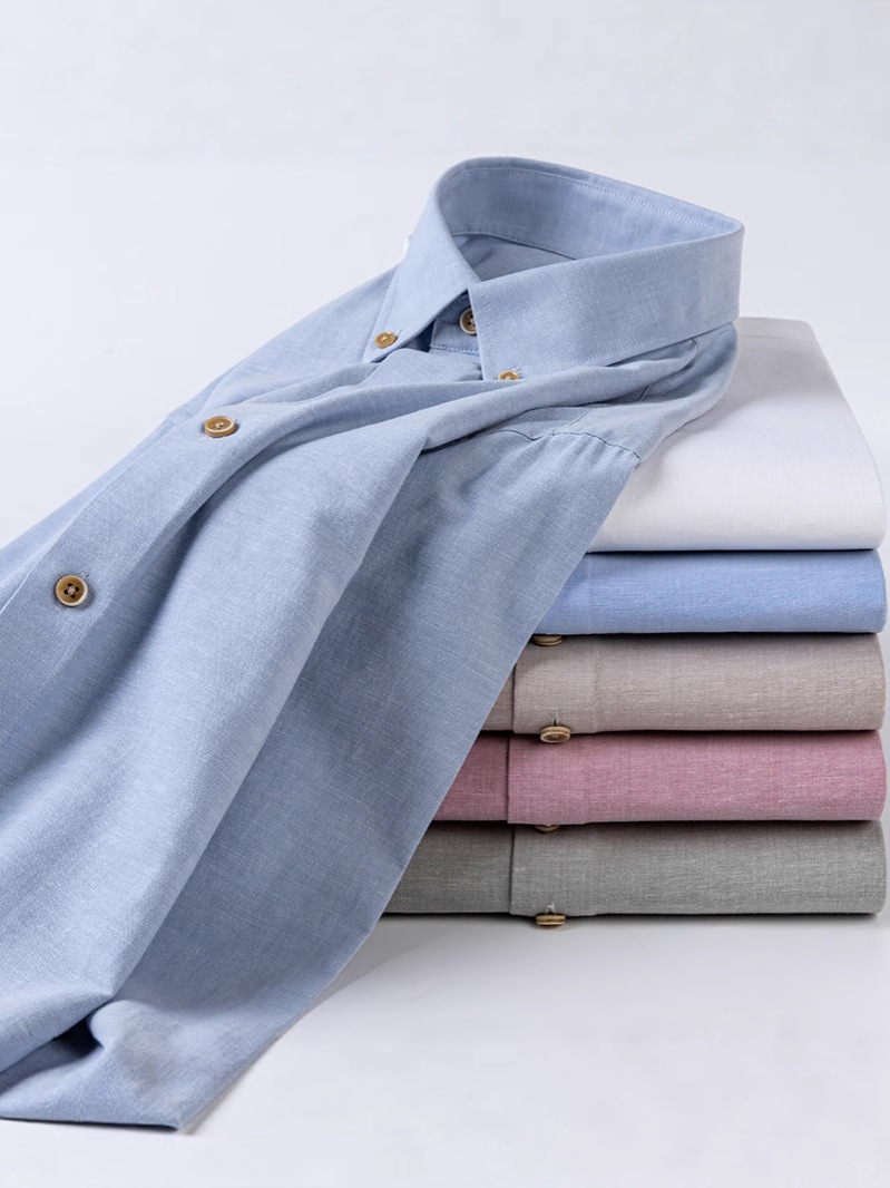2025 New Autum Linen Long-Sleeved Shirt Quality Men's Button Collar Cardigan Comfortable and Breathable Men's Shirt White