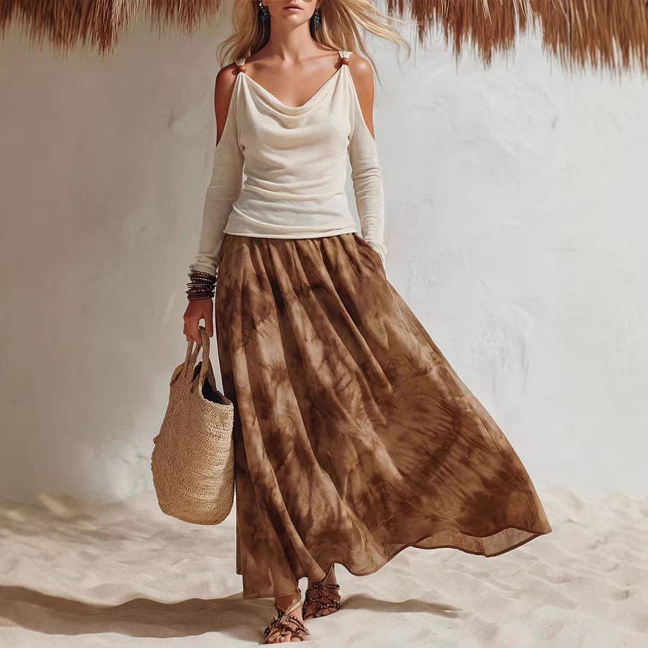 2026 Amazon Cross-Border Independent Site Foreign Trade European and American Fashion Casual Workwear Drop-Shoulder Long-Sleeve Flared Skirt
