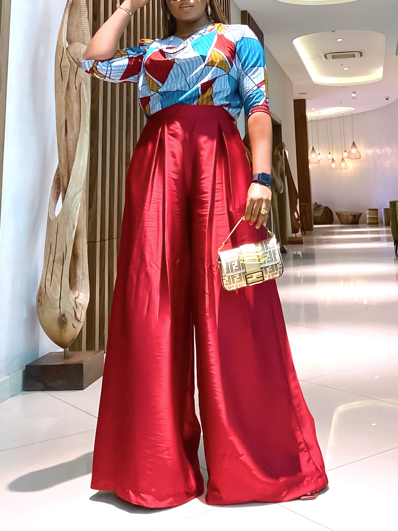 D3279 European and American Women's 2024 New Short-sleeved Printed Shirt Casual Loose Wide-leg suit Africa Two-piece Set