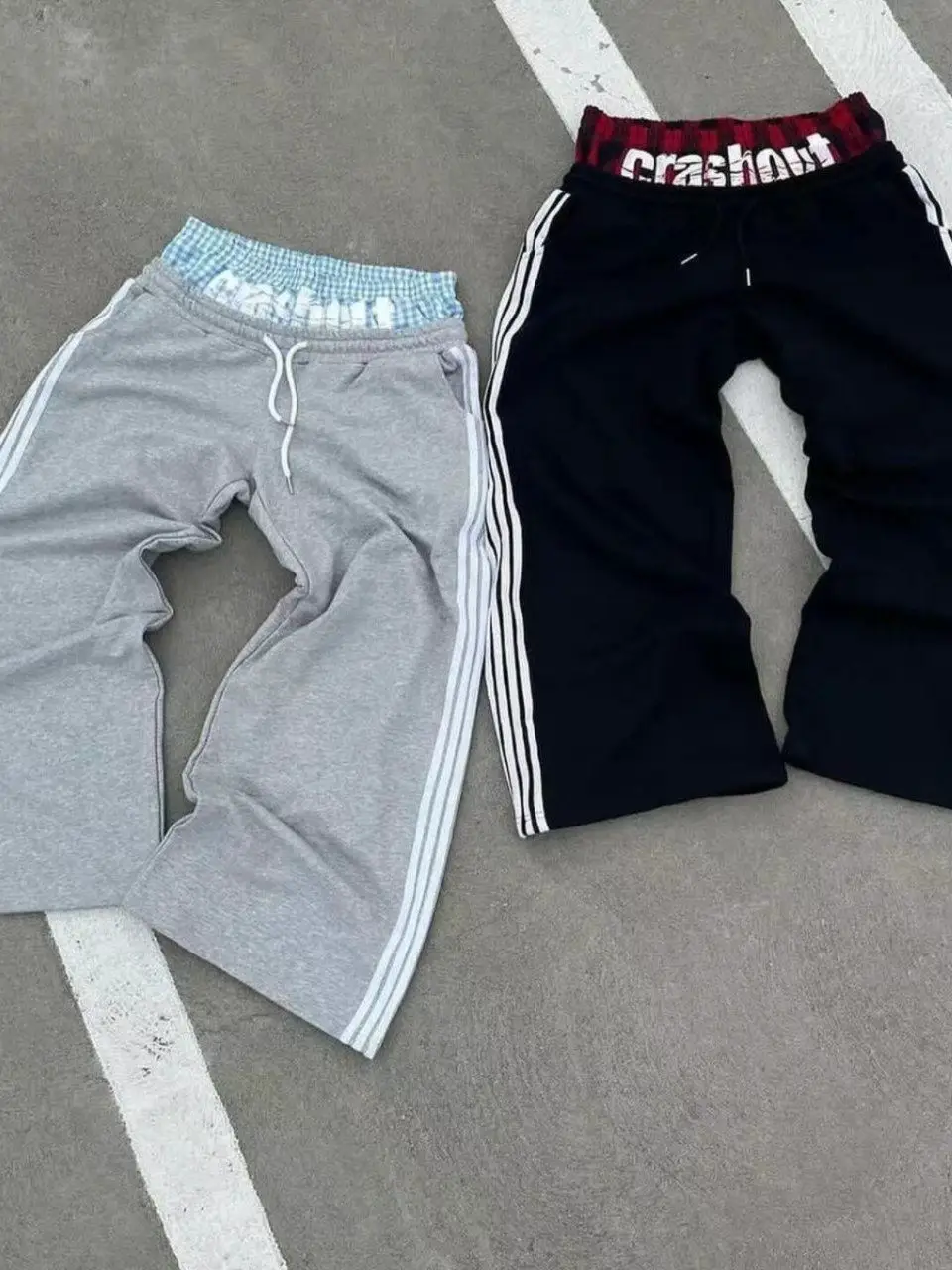 Cross border factory direct sales 2024 summer new American style retro double waist splicing design sports and leisure pants trend