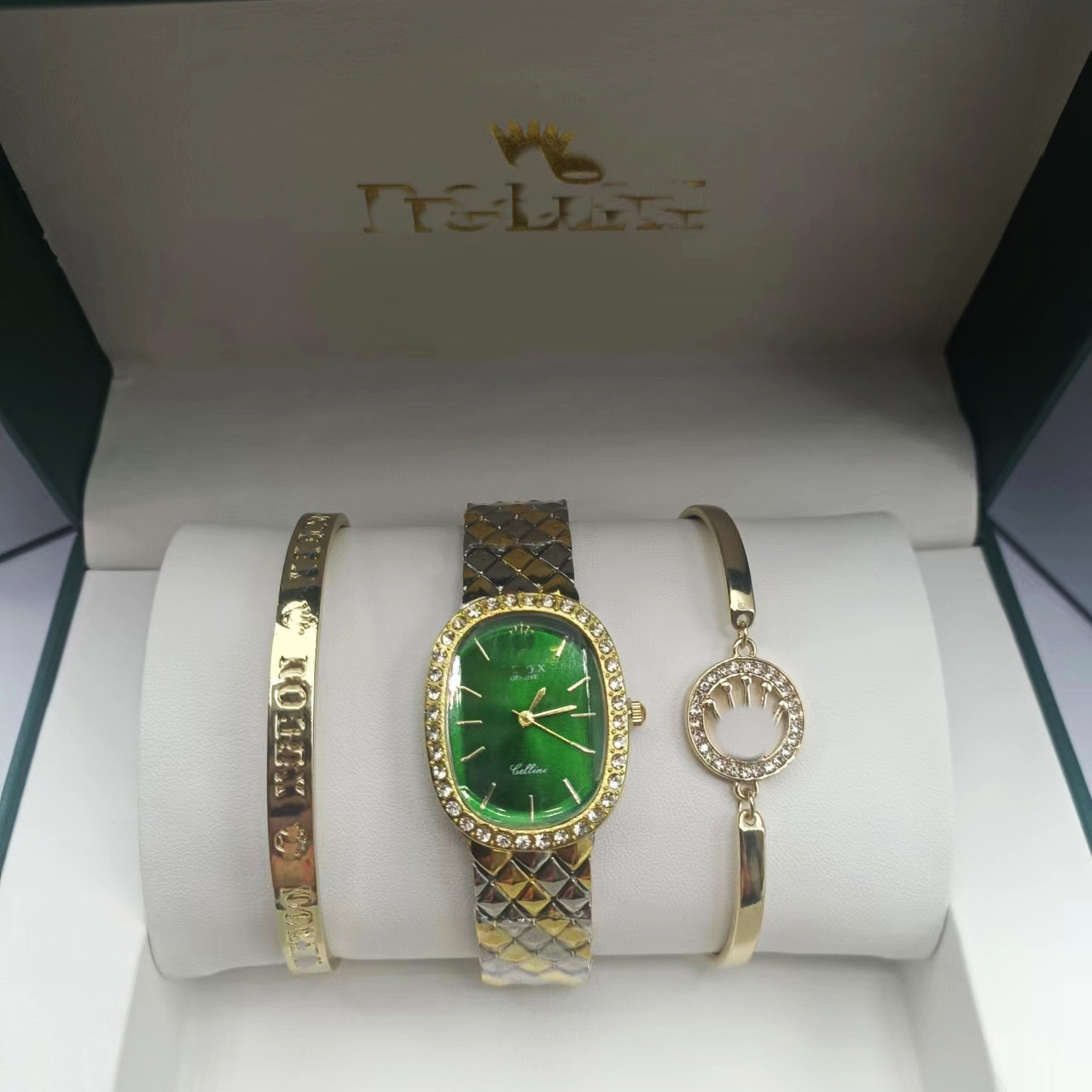 Watch Jewelry Three-Piece Set Gift Box Waterproof Women's Versatile Fashion Mirror Douyin Cross-Border Solid Steel Band Watch