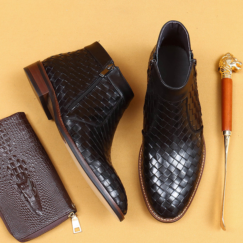 [vip for] winter casual hand-woven leather shoes fashion breathable soft leather pointed business Chelsea boots