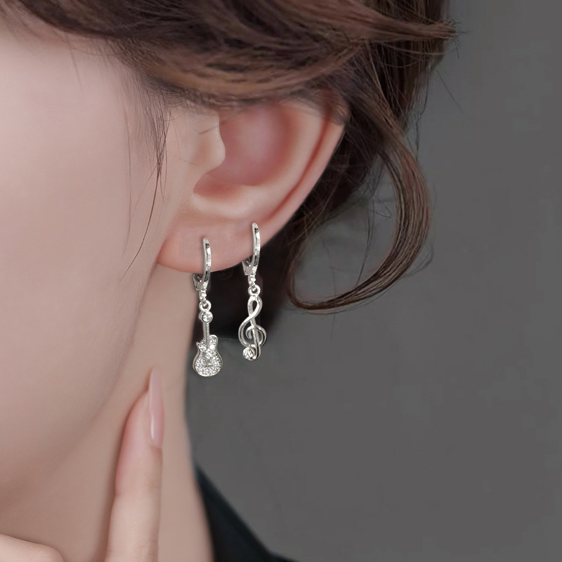 Asymmetric Note Guitar Ear Buckle Cross-border eBay Explosions Rock Musical Instrument Earrings Personalized Diamond Cello Earrings