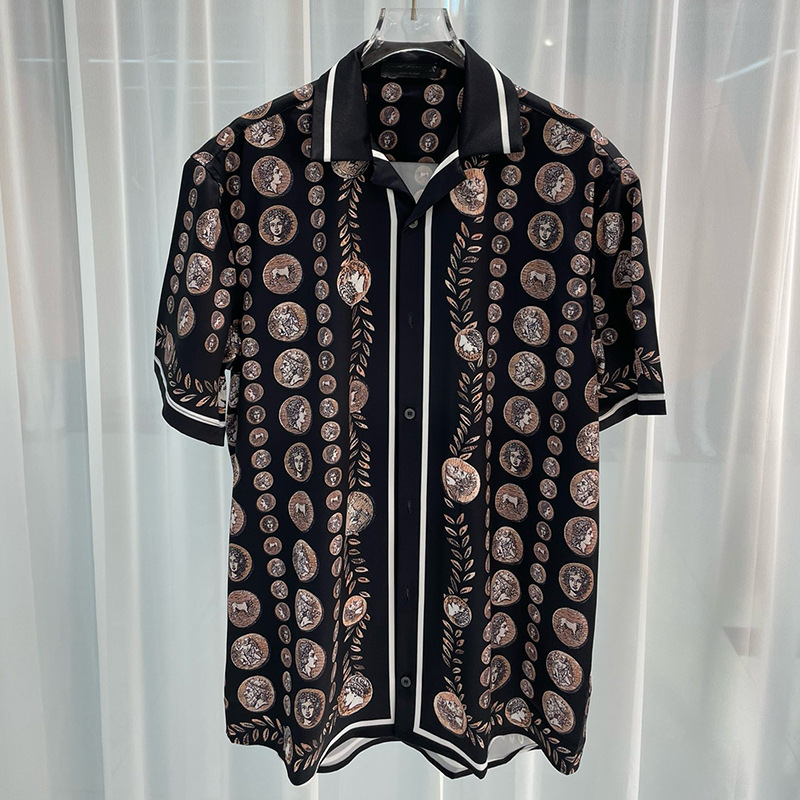 2024 spring new European and American cross-border foreign trade fashion Youth popular digital printing men's short-sleeved shirt shirt