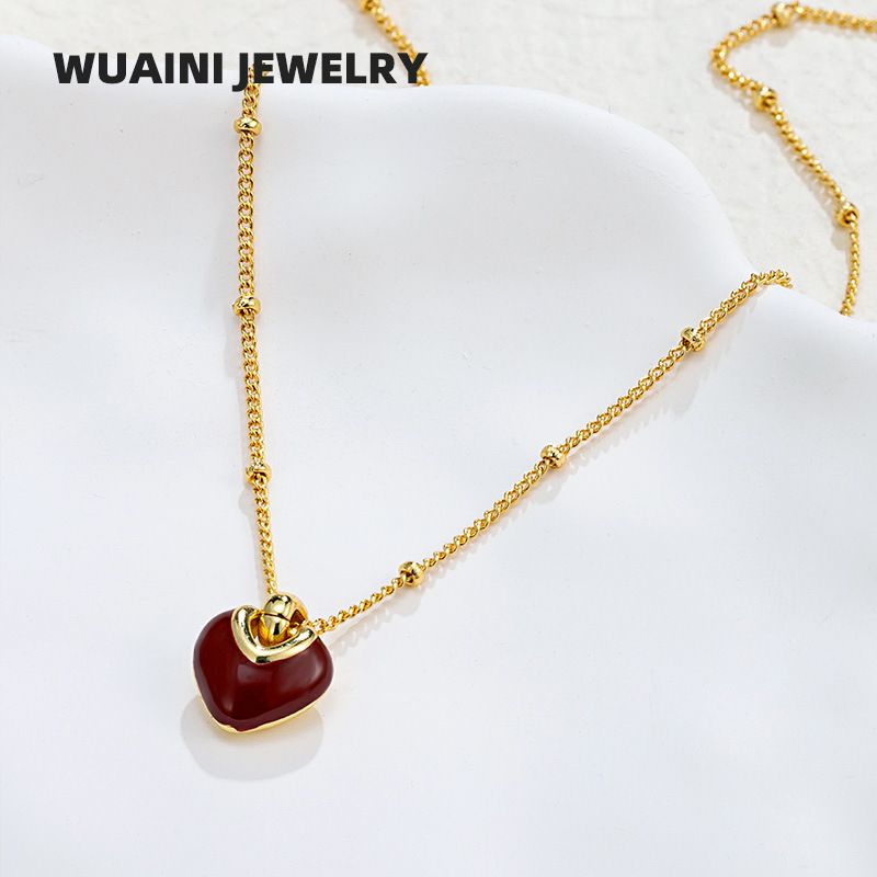 Cross-Border Red Oil Dripping Heart Necklace That Does Not Fade, Female Niche Stacked Clavicle Chain Titanium Steel Electroplating 18K Gold Christmas
