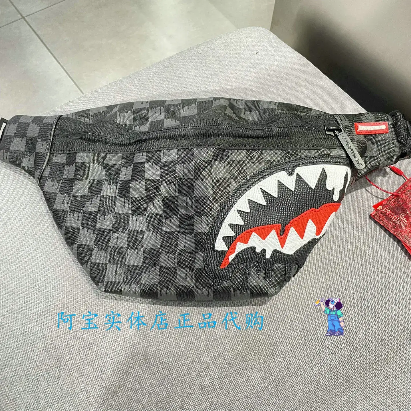 Sprayground Shark Mouth 25 Autumn/Winter New Graffiti Checkerboard Solid Color Trendy Waist Bag Chest Bag Crossbody Bag