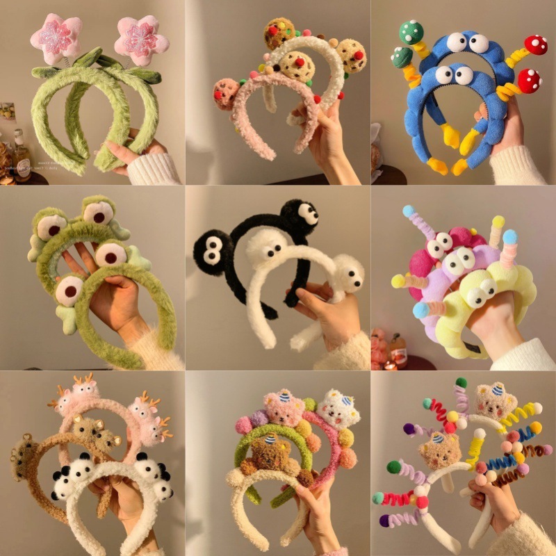 Korean-Style Cute Big-Eyed Frog Headband, Quirky and Fun Plush Headband, Autumn and Winter Face-Washing Headband Accessory