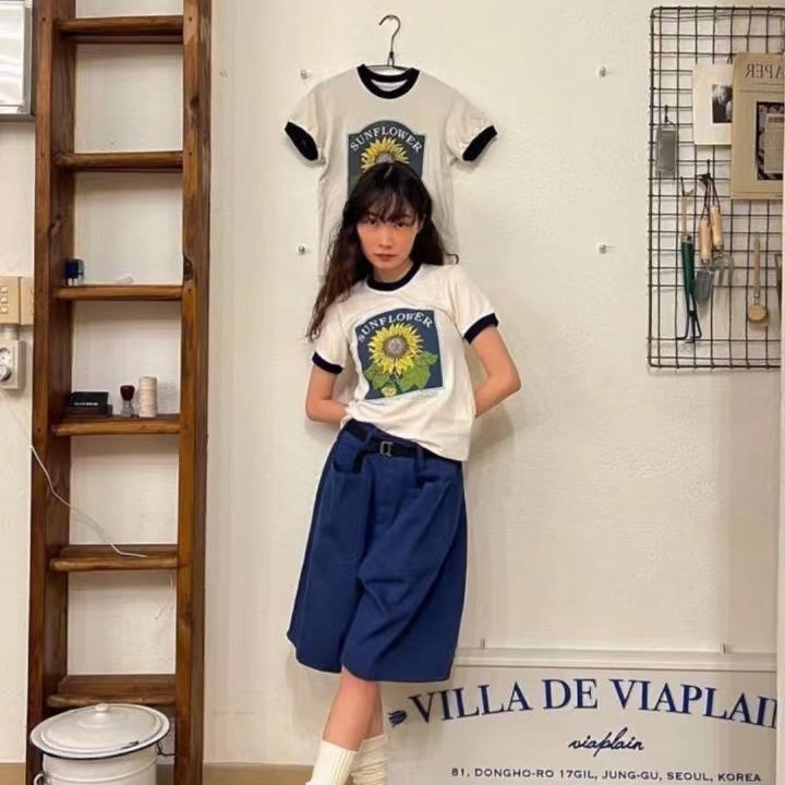 Now South Korea Dongdaemun designer 23 spring/summer viap **in new sunflower printed ins Wind T-shirt