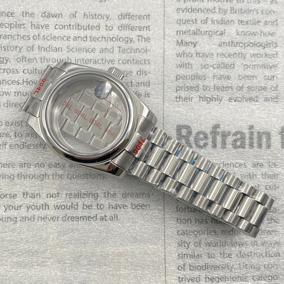Dog Tooth Ring Case Strap Sapphire Glass Stainless Steel Case President with Round Buckle Suitable for Nh35/36 Movement