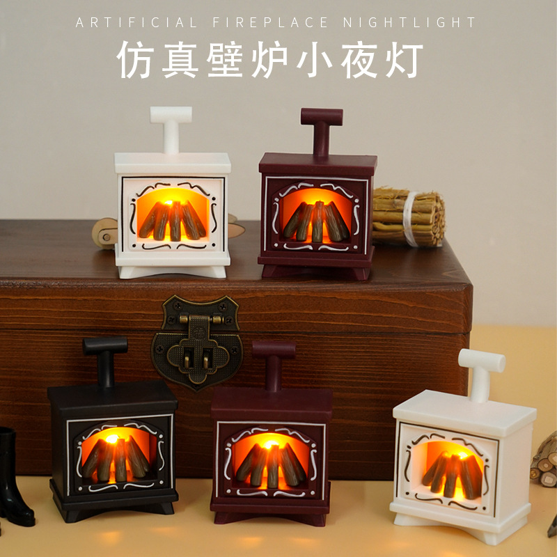 LED Retro Fireplace Candle Light Dollhouse Doll House Simulation Flame Decorative Atmosphere Light Creative Nightlight