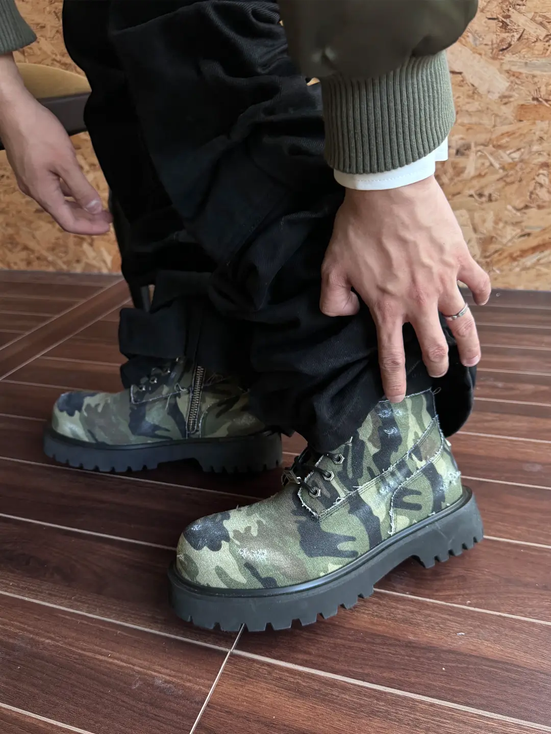 Handmade Camouflage Thick-Soled Height-Increasing Yellow Boots for Outdoor Commuting, Martin Boots for Men and Women Terraincognita