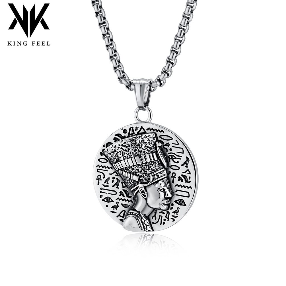 Nefertiti Ancient Egyptian Pharaoh Nefertiti Wall Portrait Necklace Cultural Symbol Body Protection Titanium Steel Pendant