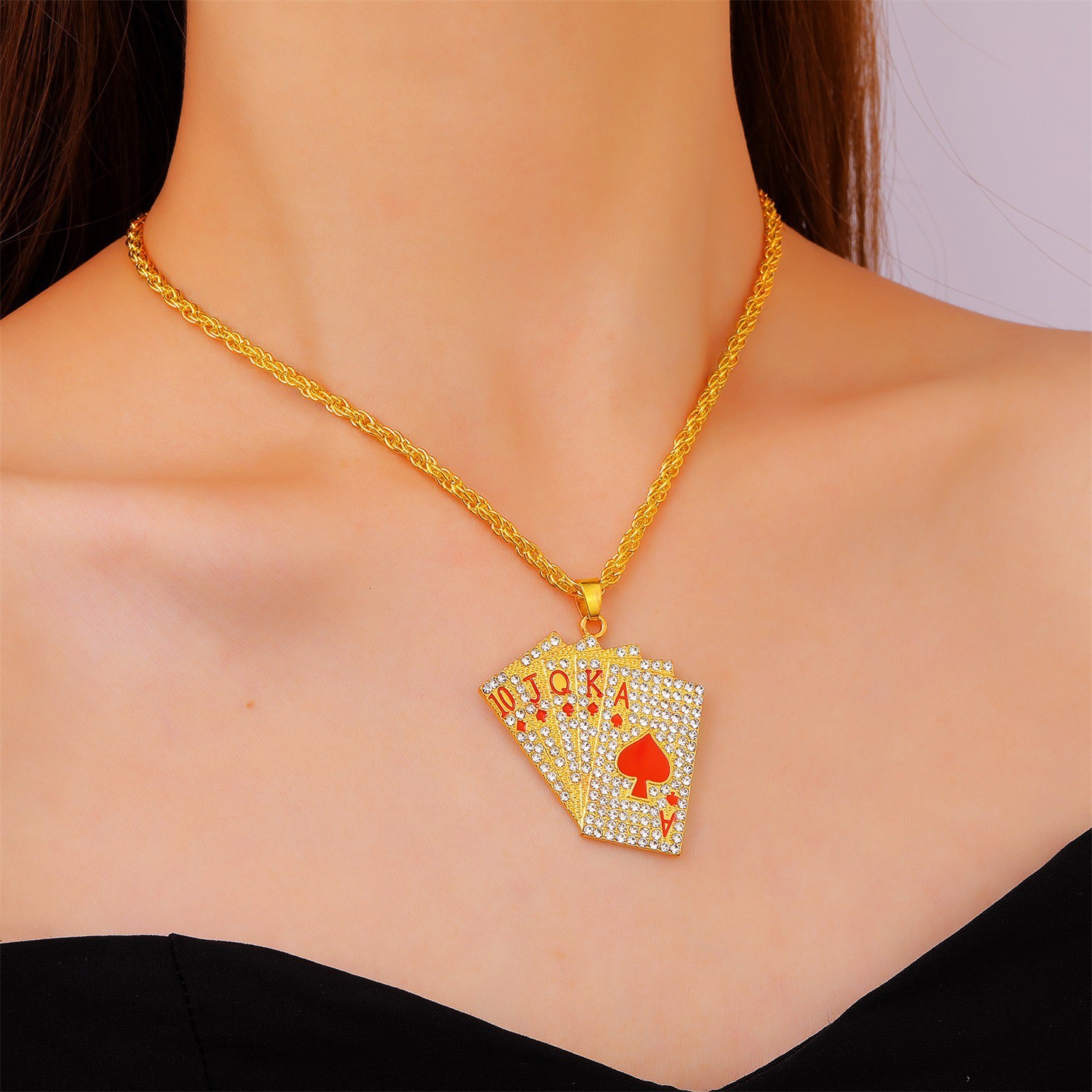 European and American Personality Creative Diamond Poker Necklace Cool Fun Funny Anti-Real Personality Internet Celebrity Necklace Jewelry