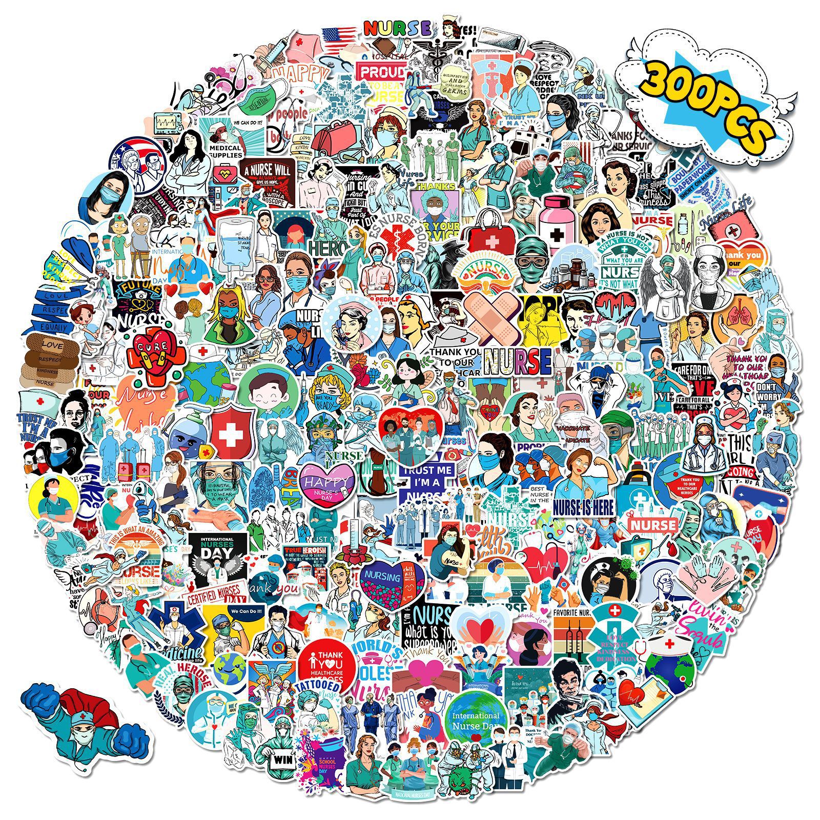 300 Nurses' Day Stickers Professional Doctor Nurse Graffiti Stickers Decorative Luggage Notebook Waterproof Stickers