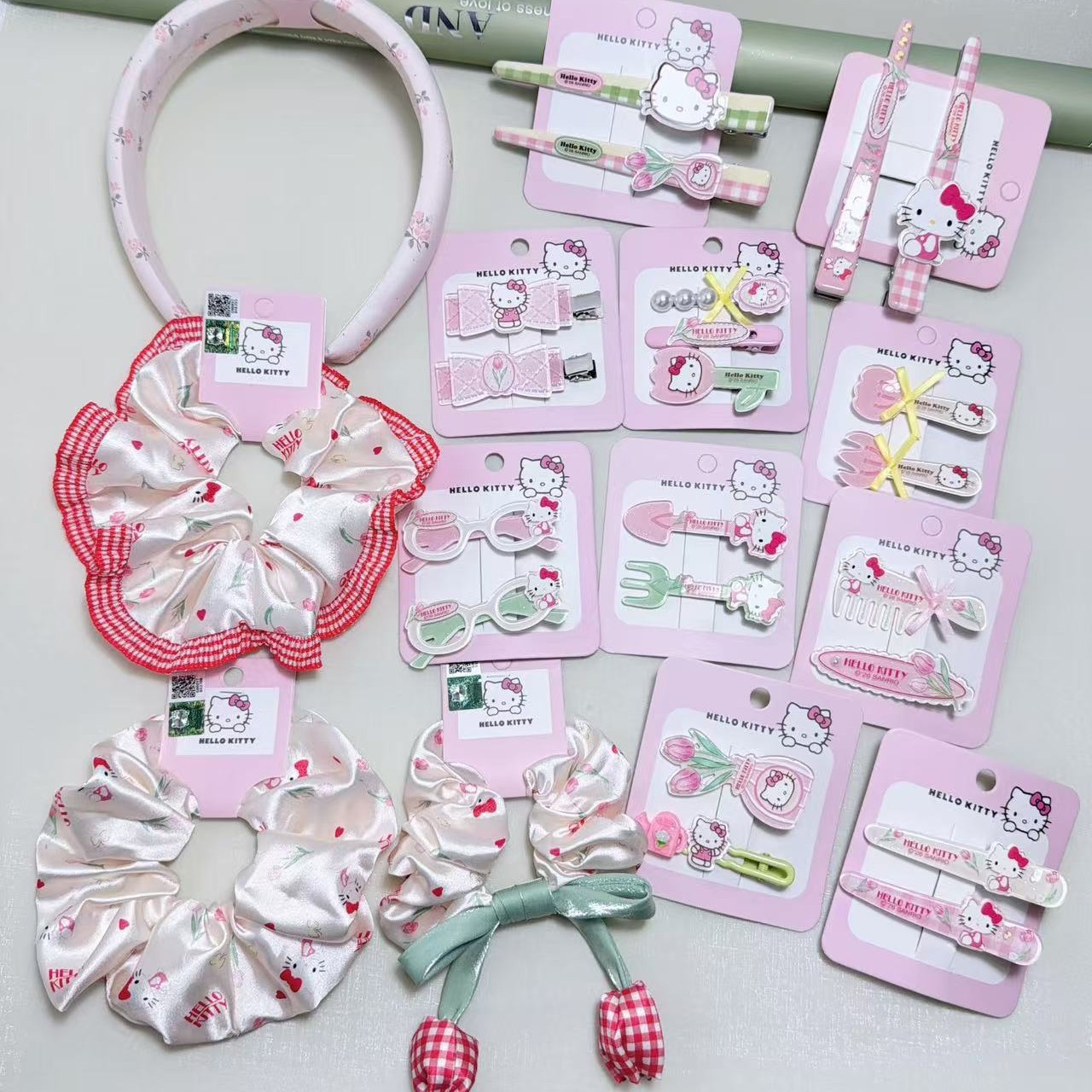 Officially Licensed Hello Kitty Fresh and Sweet Style Tulip Flower Cute Series Hair Clips and Hair Ties
