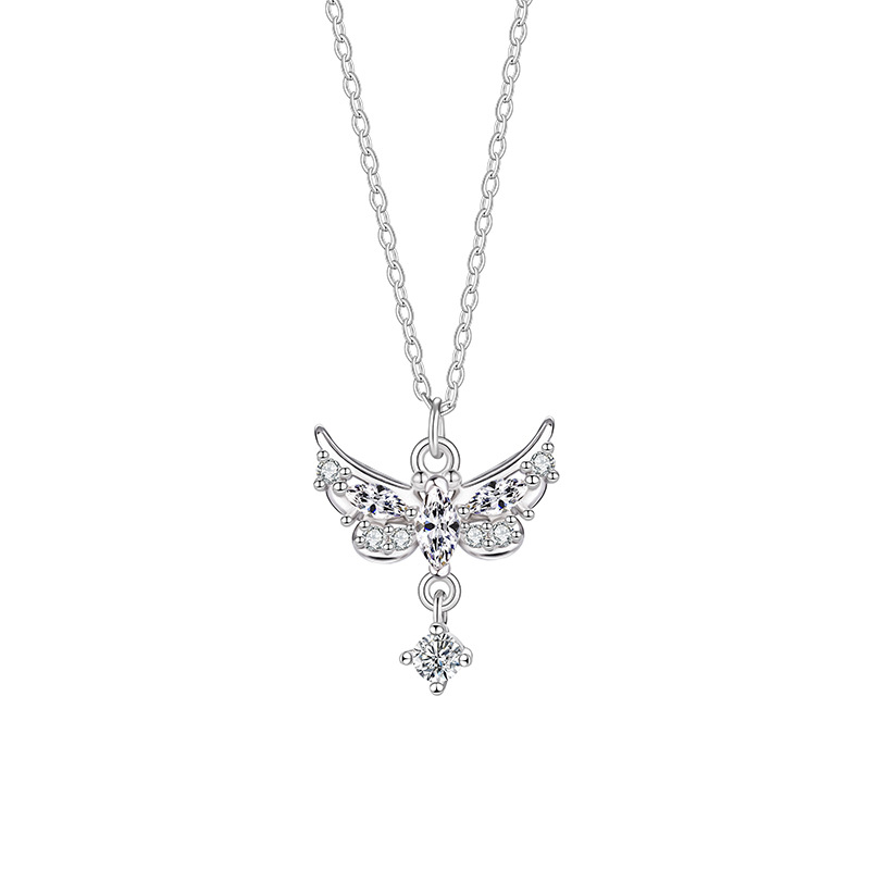 Angel Wings Necklace Women Light Luxury Niche Design Sense Butterfly Tassel Clavicle Chain Stainless Steel Zircon Necklace Chain Wholesale